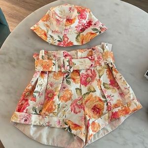 For Love and Lemons floral shorts and hat set